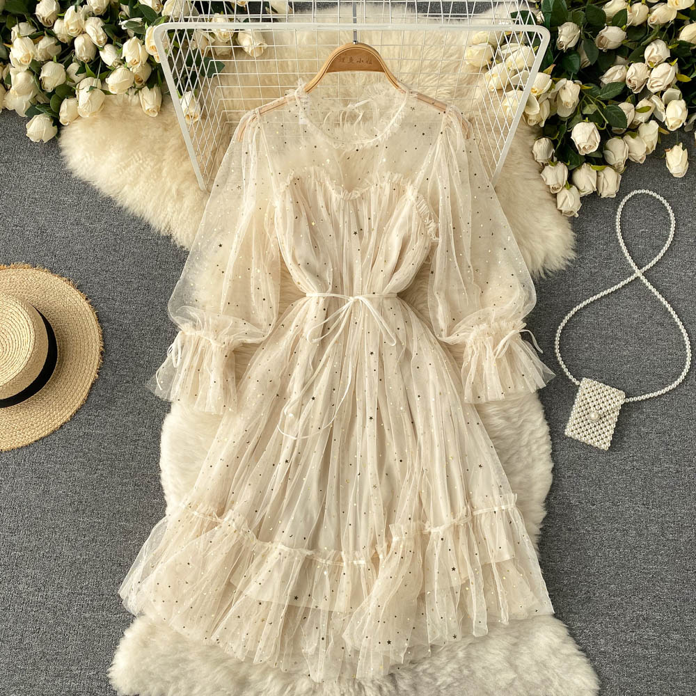 Robe mignonne à manches longues en tulle, robe tendance RF0207