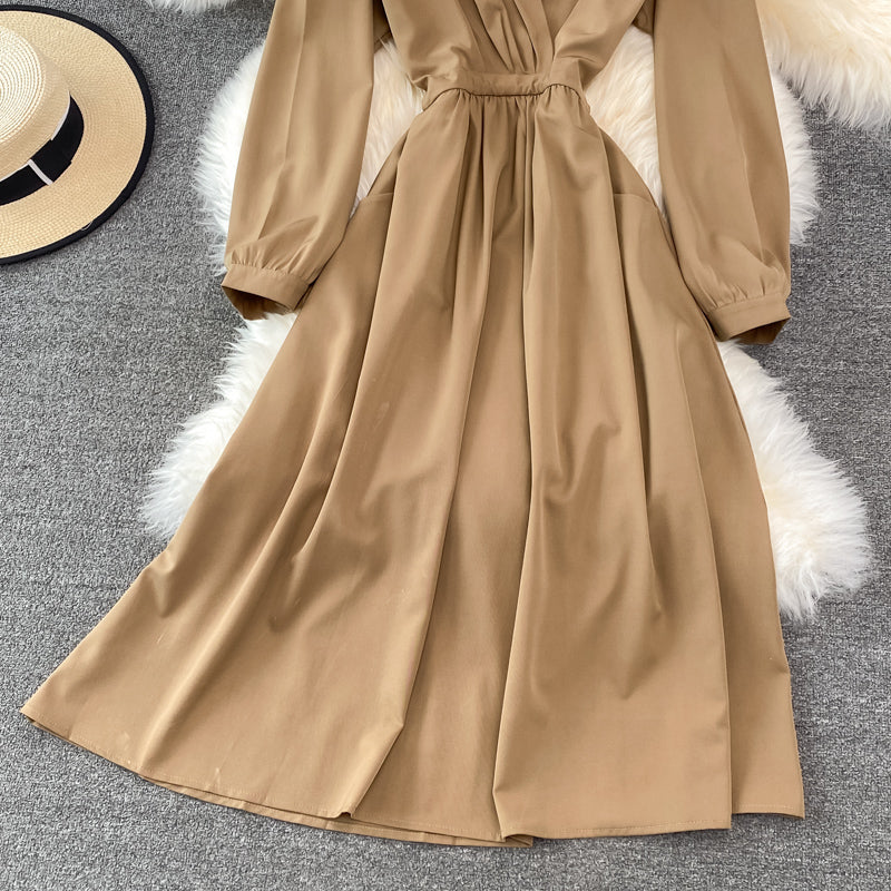 Robe simple à manches longues et col en V, robe tendance RF0206
