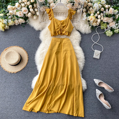 Jolie robe jaune deux pièces tendance RF0203