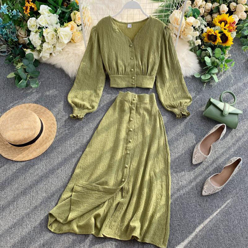 Robe deux pièces mignonne à manches longues, robe tendance RF0202