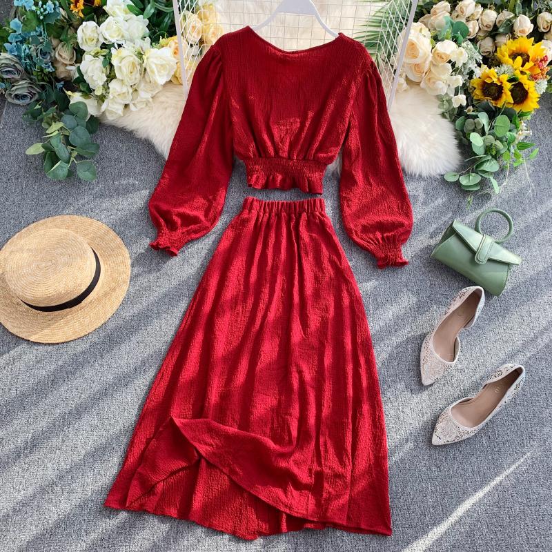 Robe deux pièces mignonne à manches longues, robe tendance RF0202