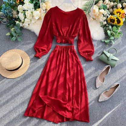 Robe deux pièces mignonne à manches longues, robe tendance RF0202