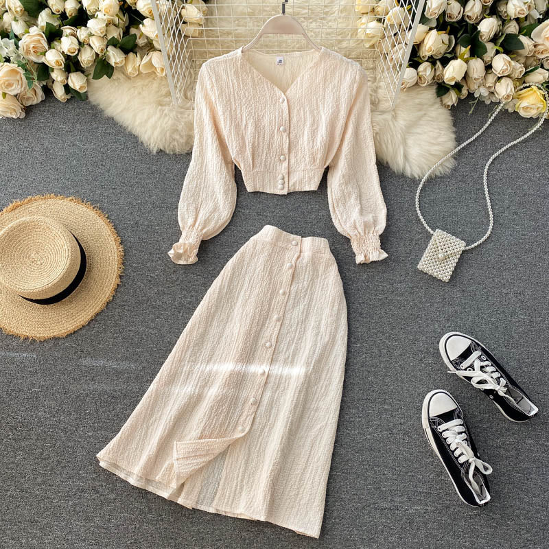 Robe deux pièces mignonne à manches longues, robe tendance RF0202