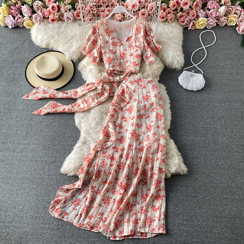 Robe deux pièces imprimée mignonne, robe tendance RF0201