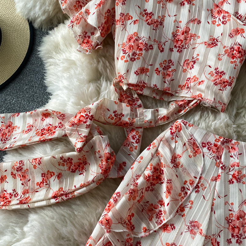 Robe deux pièces imprimée mignonne, robe tendance RF0201