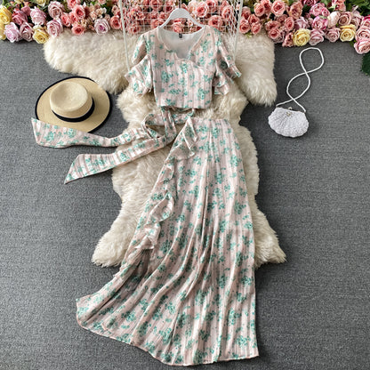 Robe deux pièces imprimée mignonne, robe tendance RF0201
