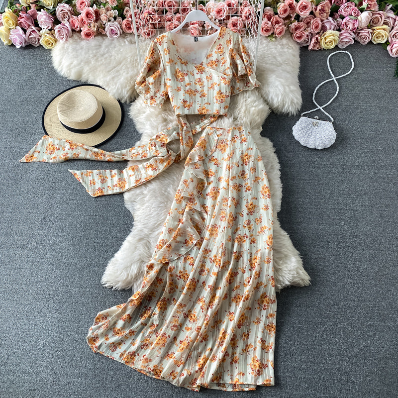 Robe deux pièces imprimée mignonne, robe tendance RF0201