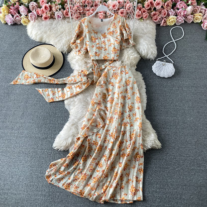 Robe deux pièces imprimée mignonne, robe tendance RF0201