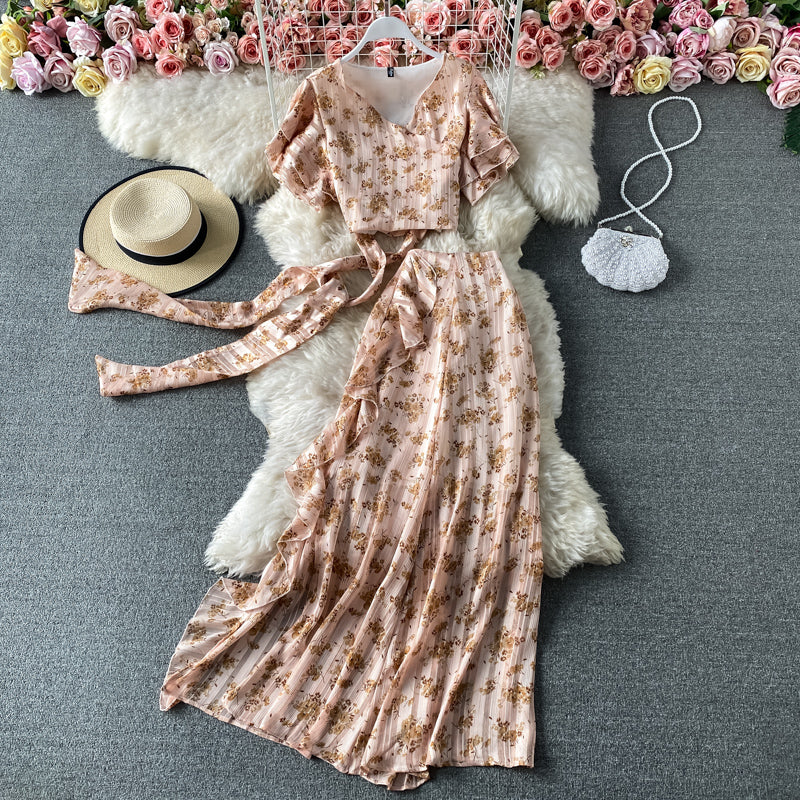 Robe deux pièces imprimée mignonne, robe tendance RF0201