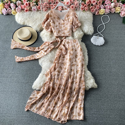 Robe deux pièces imprimée mignonne, robe tendance RF0201