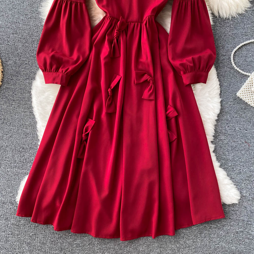 Robe trapèze à manches longues et col en V, jolie robe tendance RF0197