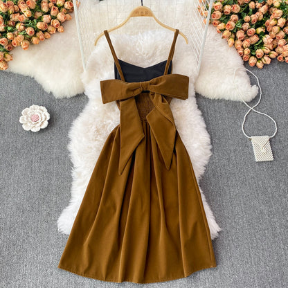 Robe dos nu en velours avec nœud mignon, robe tendance RF0190