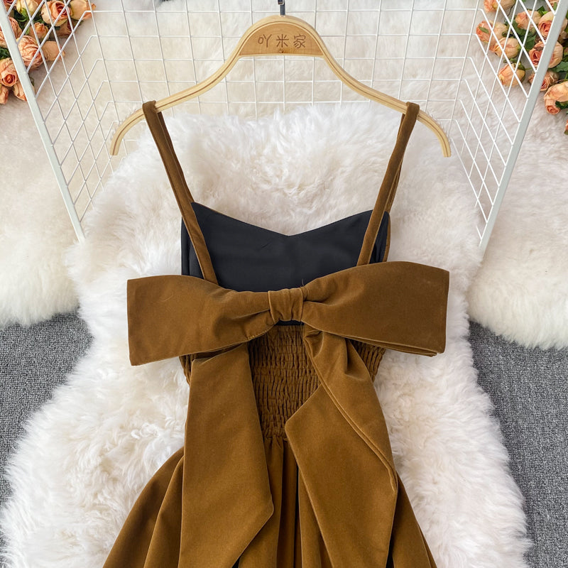Robe dos nu en velours avec nœud mignon, robe tendance RF0190