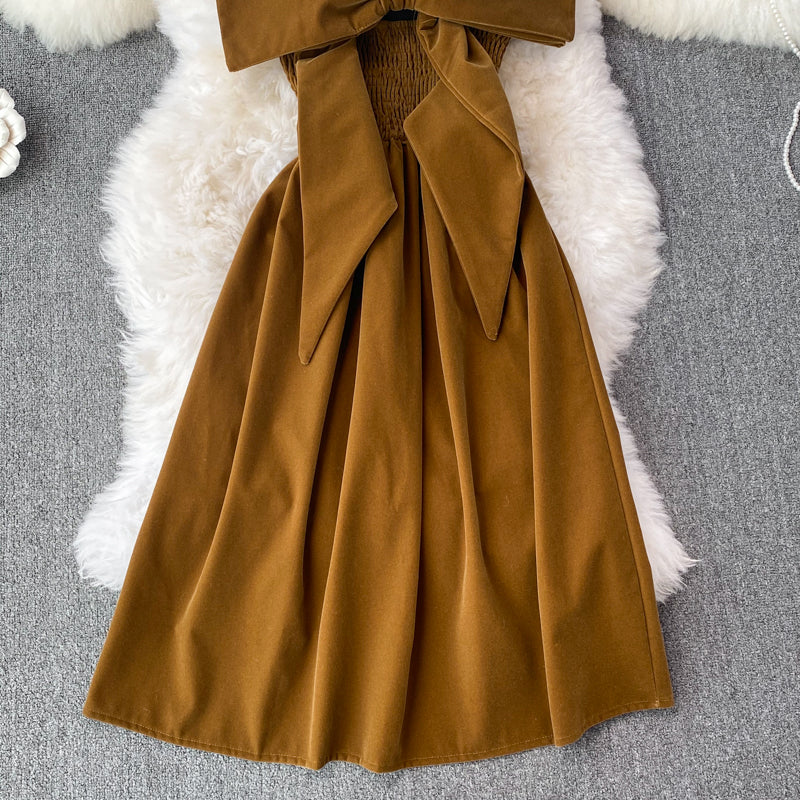 Robe dos nu en velours avec nœud mignon, robe tendance RF0190