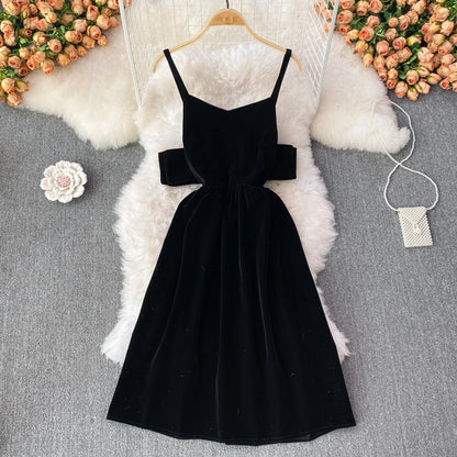 Robe dos nu en velours avec nœud mignon, robe tendance RF0190