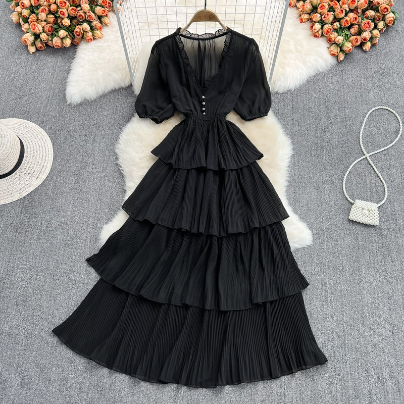 Robe longue en mousseline à col en V et à la mode RF0189