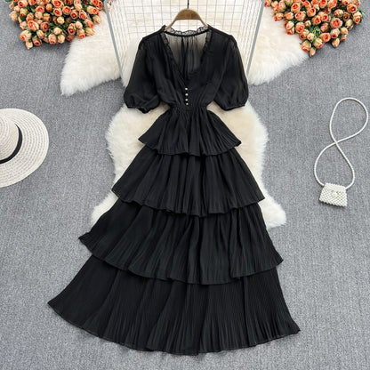 Robe longue en mousseline à col en V et à la mode RF0189
