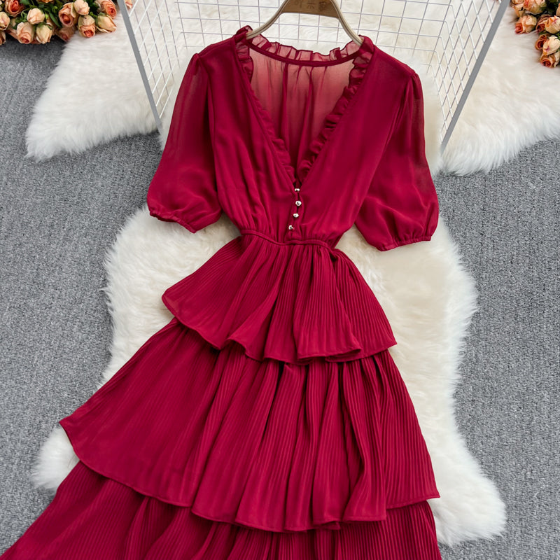 Robe longue en mousseline à col en V et à la mode RF0189