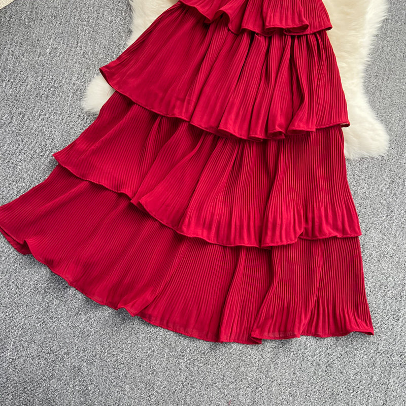 Robe longue en mousseline à col en V et à la mode RF0189
