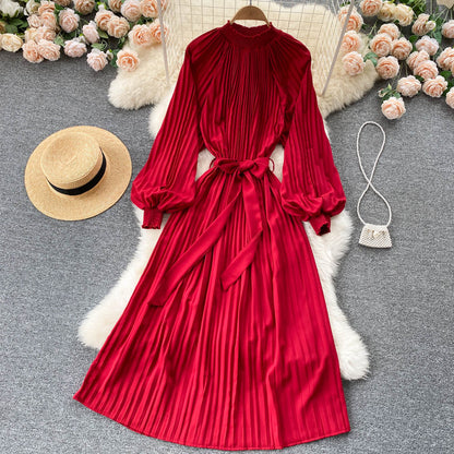 Robe simple en mousseline à manches longues, coupe trapèze, RF0187