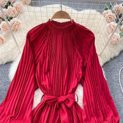 Robe simple en mousseline à manches longues, coupe trapèze, RF0187
