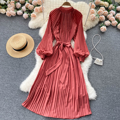 Robe simple en mousseline à manches longues, coupe trapèze, RF0187