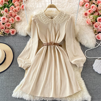 Robe trapèze à manches longues en dentelle douce RF0186