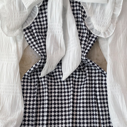 Robe trapèze à manches longues et motif pied-de-poule, RF0185