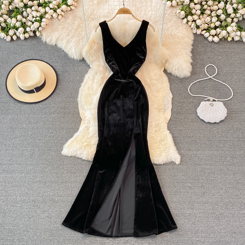 Sexy V Neck Velvet Long Dress Fashion Dress RF0151