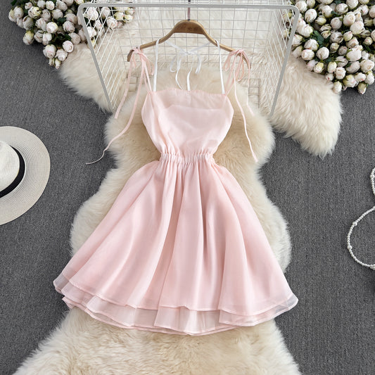 Rosa Tüll Kurzes Rückenfreies Kleid Fashion Girl Kleid RF0059