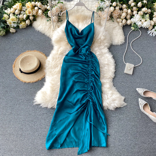 Einfaches langes Satinkleid, modisches Kleid RF0056