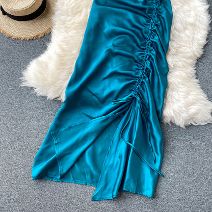 Einfaches langes Satinkleid, modisches Kleid RF0056