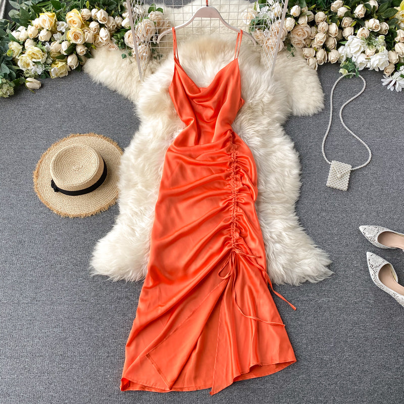 Einfaches langes Satinkleid, modisches Kleid RF0056