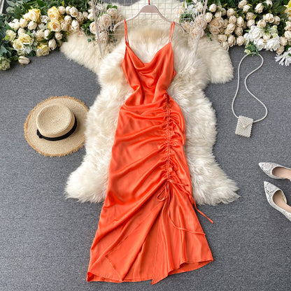 Einfaches langes Satinkleid, modisches Kleid RF0056