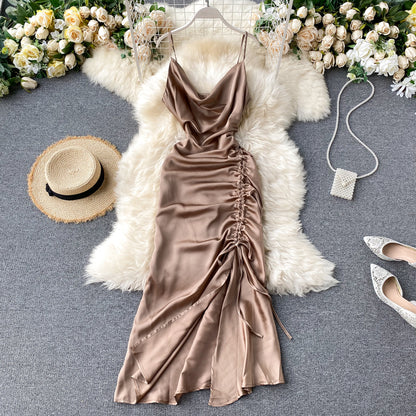 Einfaches langes Satinkleid, modisches Kleid RF0056