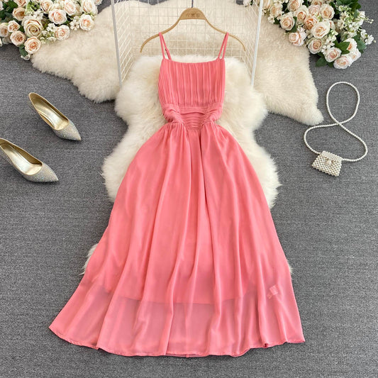 Rosa Chiffon Kurzes Kleid A-Linie Modekleid RF0054