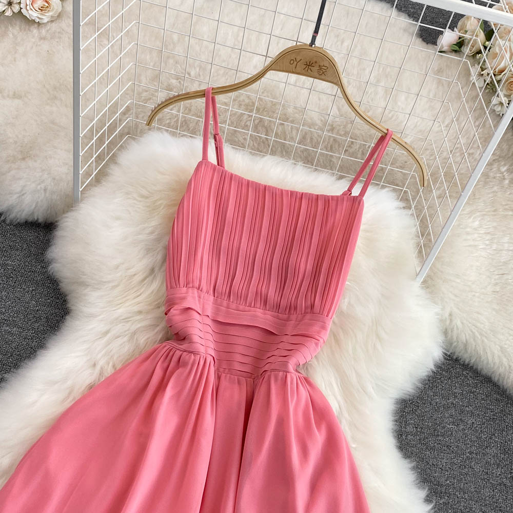 Rosa Chiffon Kurzes Kleid A-Linie Modekleid RF0054