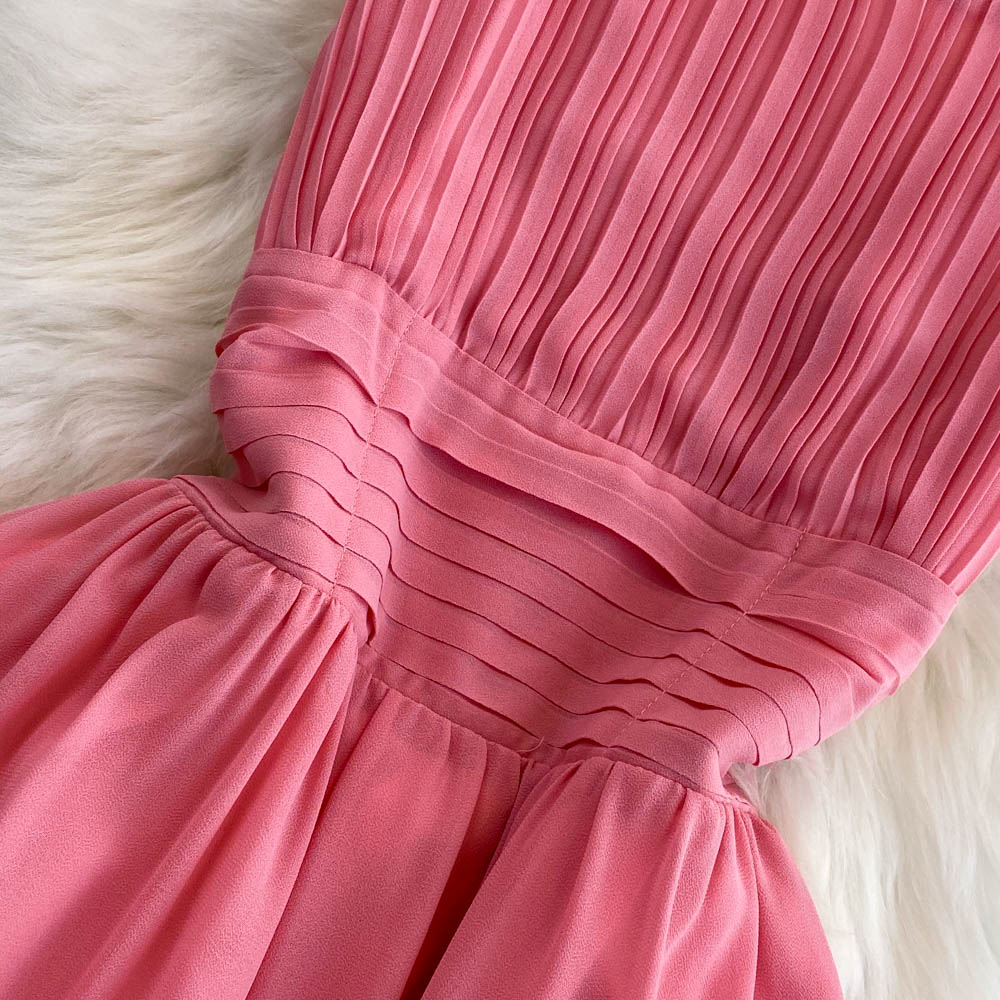 Rosa Chiffon Kurzes Kleid A-Linie Modekleid RF0054