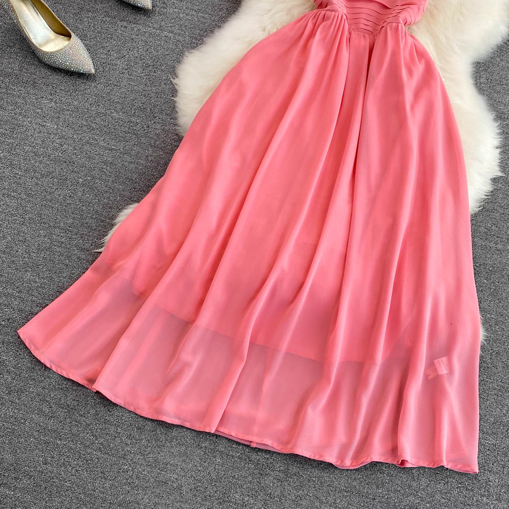 Rosa Chiffon Kurzes Kleid A-Linie Modekleid RF0054