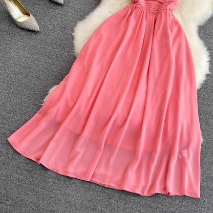 Rosa Chiffon Kurzes Kleid A-Linie Modekleid RF0054