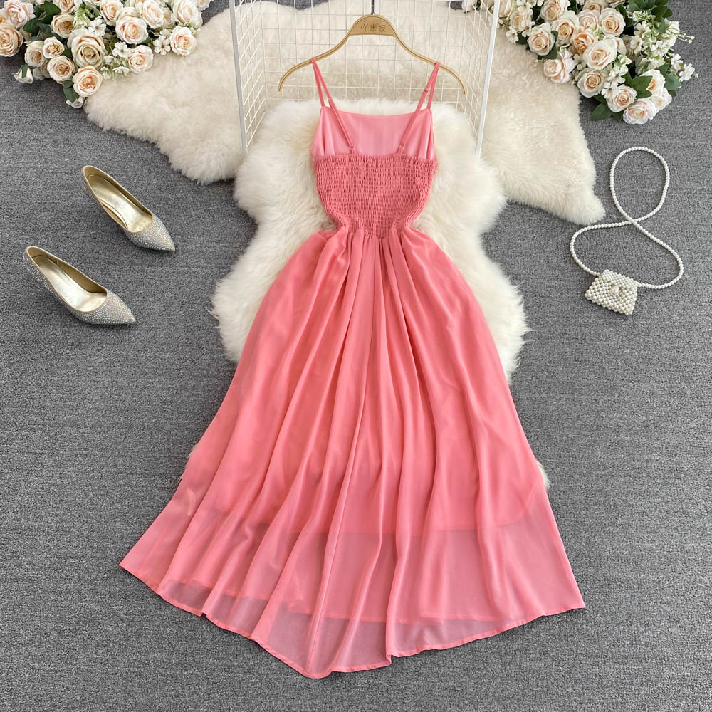 Rosa Chiffon Kurzes Kleid A-Linie Modekleid RF0054
