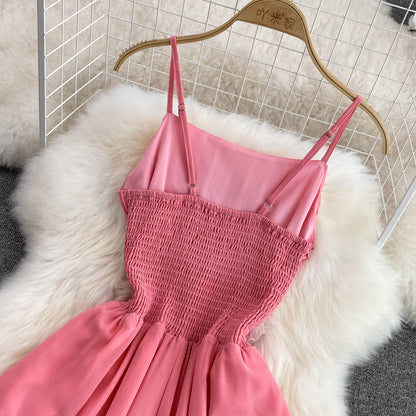 Rosa Chiffon Kurzes Kleid A-Linie Modekleid RF0054