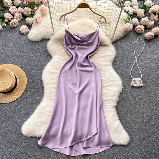 Lila Satin Modekleid RF0052