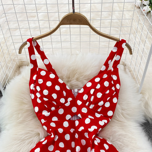 Sexy A-Linie V-Ausschnitt Polka-Dot Kleid Fashion Kleid RF0045
