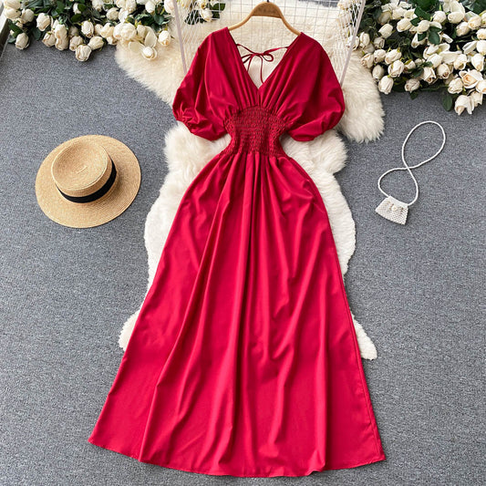 Süßes A-Linien-Kleid mit V-Ausschnitt, modisches Kleid RF0044