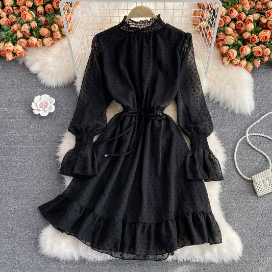 Schwarzes A-Linien-Langarmkleid Fashion Dress RF0042