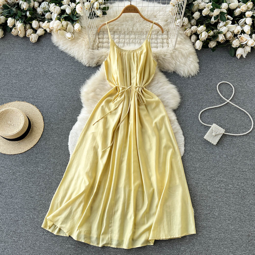 Gelbes A-Linien-Kurzkleid, modisches Kleid RF0040
