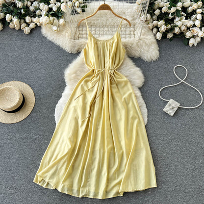 Gelbes A-Linien-Kurzkleid, modisches Kleid RF0040