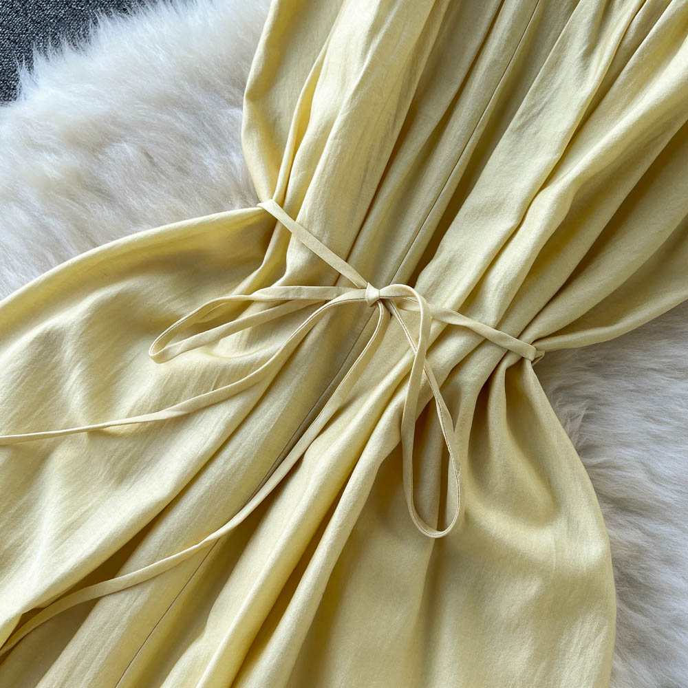 Gelbes A-Linien-Kurzkleid, modisches Kleid RF0040