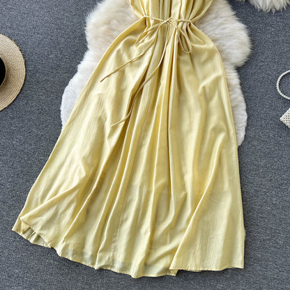 Gelbes A-Linien-Kurzkleid, modisches Kleid RF0040